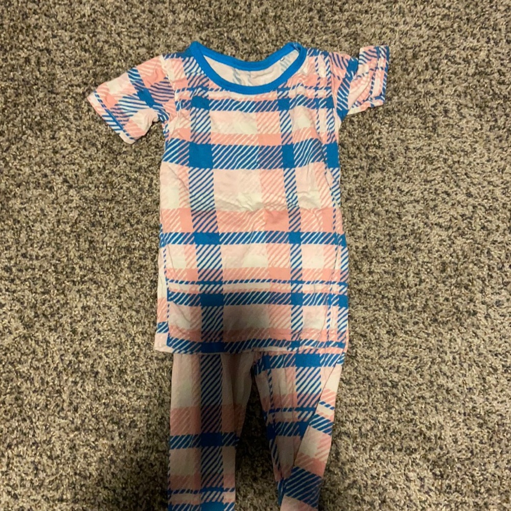 Little Sleepies 2 piece short sleeve pink and blue plaid 2T